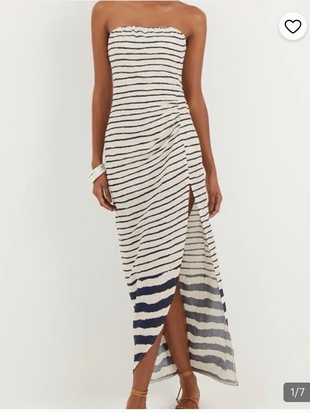 ViX Paula Hermanny NWT Navy & White Striped Strapless Front Slit Maxi Dress Sz M